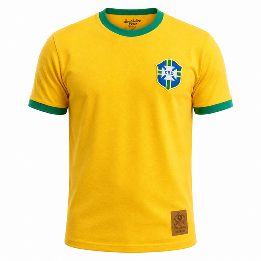 Jersey Retro Brasil 1970 Amarillo Manga Corta Corte Reducido