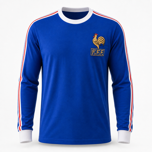 Jersey Retro Francia 1984 Manga Larga de Algodón Corte Normal
