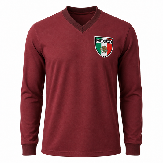 Jersey Retro México 1970 Vino con Escudo Bordado. Manga Larga